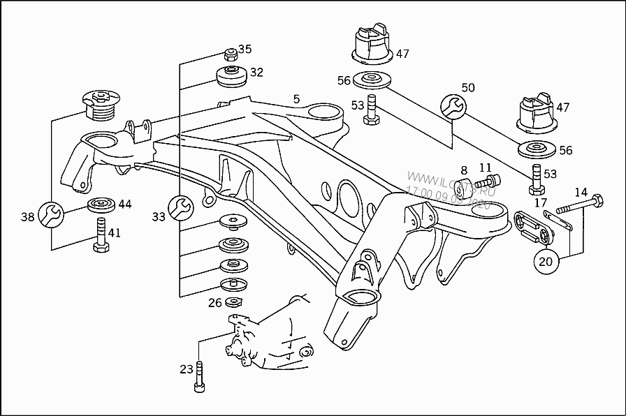 rear subframe with vibration demper differential housing.png